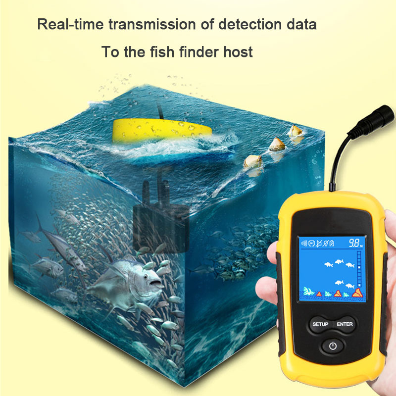 Fish Finder Portable - 100M หน้าจอสีแบบมีสายแบบพกพา SONAR Fish Finder เหยื่อตกปลา